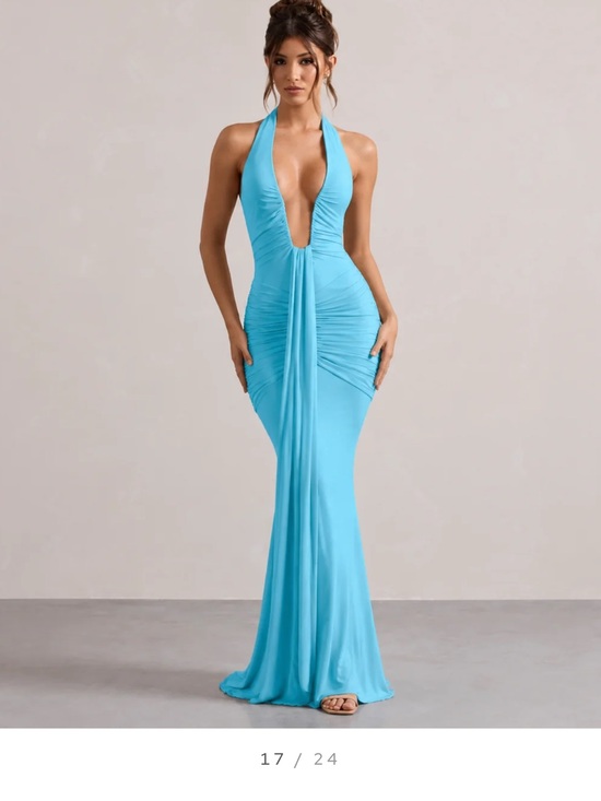 Dresses & Skirts - Sky Blue Halter Plunge Maxi Dress